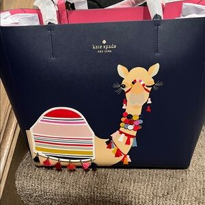 NWT Kate Spade Spice Things Up Navy Tote with Colorful Camel Design